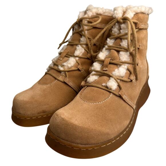 Vtg Y2K Report Tan Suede Fur Rubber Chunky Heel Ankle Boots Womens Sz 7.5 90s - Picture 12 of 16